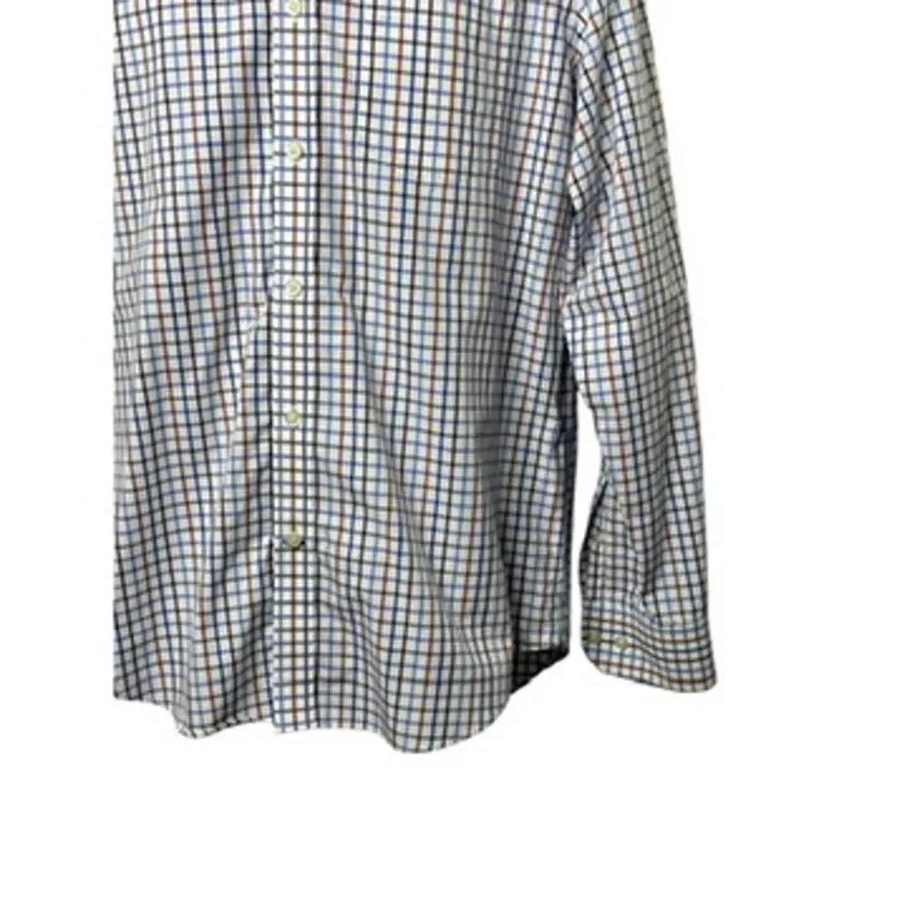 Banana Republic Non-Iron Classic Fit White Blue Red Check Button Up Shirt Medium